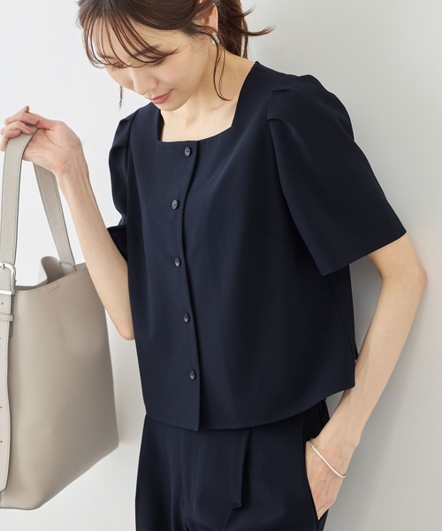 ROPE' PICNIC(ロペピクニック)の「リネンライクシリーズ ドライタッチスクエアネックブラウス/UVカット・接触冷感・防シワ(シャツ/ブラウス・レディース・ブラウン/グレー系その他/ネイビー・FREE)」の5枚目の写真