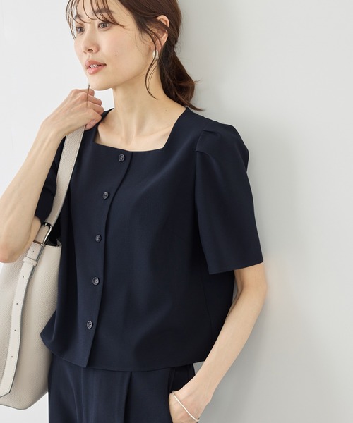 ROPE' PICNIC(ロペピクニック)の「リネンライクシリーズ ドライタッチスクエアネックブラウス/UVカット・接触冷感・防シワ(シャツ/ブラウス・レディース・ブラウン/グレー系その他/ネイビー・FREE)」の6枚目の写真