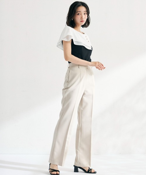 MISCH MASCH（ミッシュマッシュ）の「2026春夏新作 アシメ金釦ケープカットトップス（ニット/セーター・レディース・ブラック×ホワイト/グリーン/ホワイト/ブラック・ﾌﾘ-）」の19枚目の写真