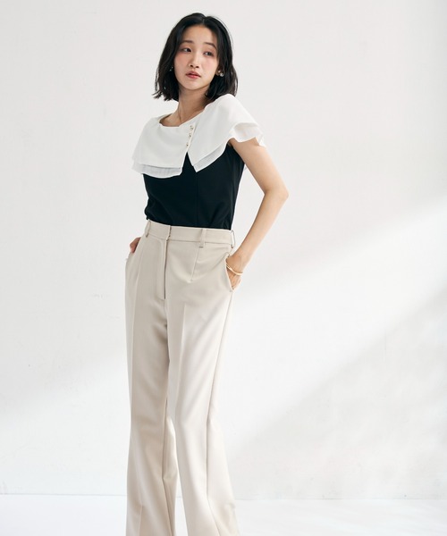 MISCH MASCH（ミッシュマッシュ）の「2026春夏新作 アシメ金釦ケープカットトップス（ニット/セーター・レディース・ブラック×ホワイト/グリーン/ホワイト/ブラック・ﾌﾘ-）」の21枚目の写真