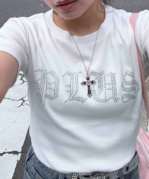 AS KNOW AS plus(アズノゥアズプラス)の「〇ラインストーンブランドロゴ ちびTシャツ(Tシャツ/カットソー・レディース・オフホワイト/ブラック・FREE)」の16枚目の写真