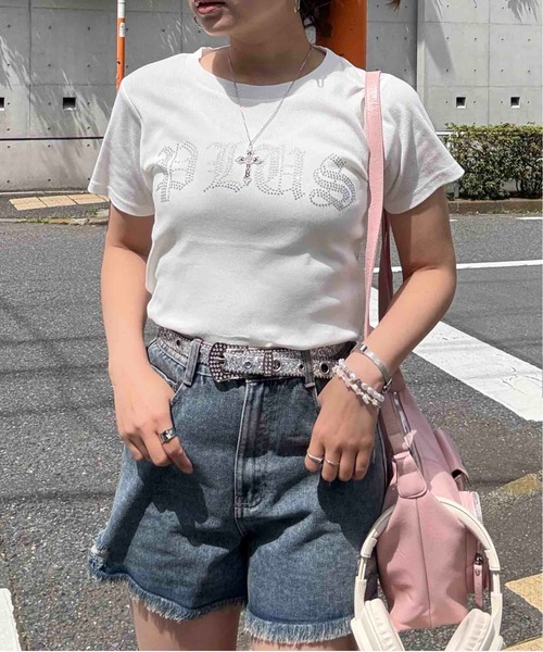 AS KNOW AS plus(アズノゥアズプラス)の「〇ラインストーンブランドロゴ ちびTシャツ(Tシャツ/カットソー・レディース・オフホワイト/ブラック・FREE)」の10枚目の写真