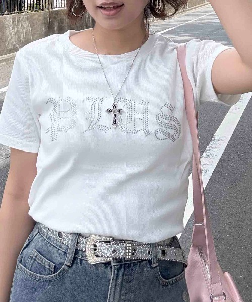 AS KNOW AS plus(アズノゥアズプラス)の「〇ラインストーンブランドロゴ ちびTシャツ(Tシャツ/カットソー・レディース・オフホワイト/ブラック・FREE)」の18枚目の写真