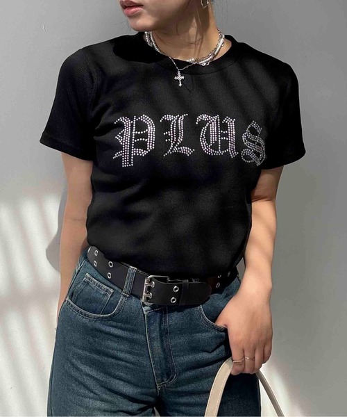 AS KNOW AS plus(アズノゥアズプラス)の「〇ラインストーンブランドロゴ ちびTシャツ(Tシャツ/カットソー・レディース・オフホワイト/ブラック・FREE)」の15枚目の写真