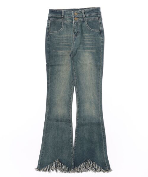 L LABEL(エルラベル)の「フリンジ裾加工フレアデニムパンツ(デニムパンツ・レディース・ライトブルー/インディゴブルー・M-L/S-M)」の13枚目の写真