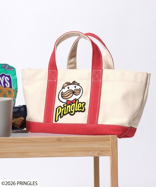 Salong hameu(サロン ハミュー)の「Pringles(プリングルズ) Mr.P ワンポイント刺繍 配色キャンバスランチトートバッグ(トートバッグ・レディース・ホワイト×レッド/ホワイト×イエロー/ホワイト×グリーン・FREE)」の1枚目の写真