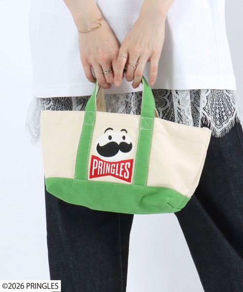 Salong hameu(サロン ハミュー)の「Pringles(プリングルズ) Mr.P ワンポイント刺繍 配色キャンバスランチトートバッグ(トートバッグ・レディース・ホワイト×レッド/ホワイト×イエロー/ホワイト×グリーン・FREE)」の21枚目の写真