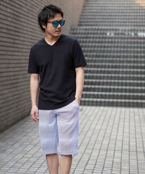 HIDEAWAYS NICOLE（ハイダウェイニコル）の「【HIDEAWAYS BLACK】矢羽根リンクスジャカードＶネック半袖プルオーバー（Tシャツ/カットソー・メンズ・ボルドー/ブルー/ブラック/ホワイト・M/XL/L）」の6枚目の写真