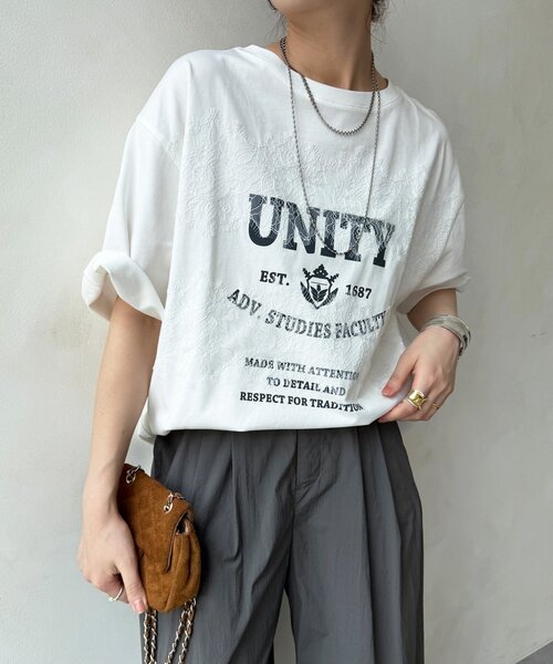 DouDou(ドゥドゥ)の「【WEB限定】ロゴ×レースTEE(Tシャツ/カットソー・レディース・ブラウン/オフホワイト/ブラック・FREE)」の1枚目の写真