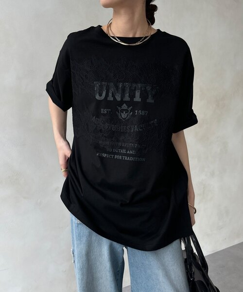DouDou(ドゥドゥ)の「【WEB限定】ロゴ×レースTEE(Tシャツ/カットソー・レディース・ブラウン/オフホワイト/ブラック・FREE)」の2枚目の写真