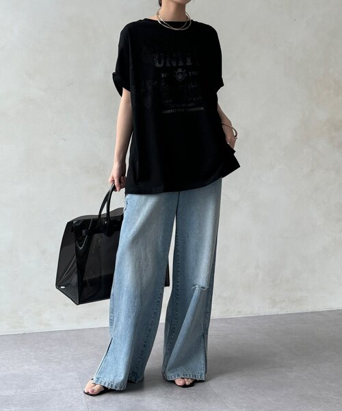 DouDou(ドゥドゥ)の「【WEB限定】ロゴ×レースTEE(Tシャツ/カットソー・レディース・ブラウン/オフホワイト/ブラック・FREE)」の13枚目の写真