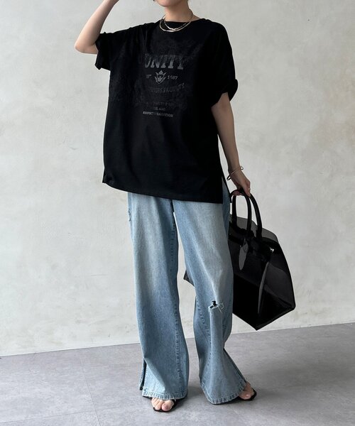 DouDou(ドゥドゥ)の「【WEB限定】ロゴ×レースTEE(Tシャツ/カットソー・レディース・ブラウン/オフホワイト/ブラック・FREE)」の15枚目の写真