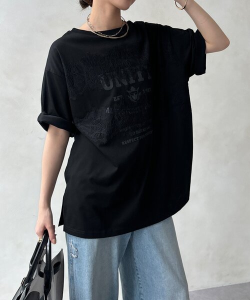 DouDou(ドゥドゥ)の「【WEB限定】ロゴ×レースTEE(Tシャツ/カットソー・レディース・ブラウン/オフホワイト/ブラック・FREE)」の18枚目の写真