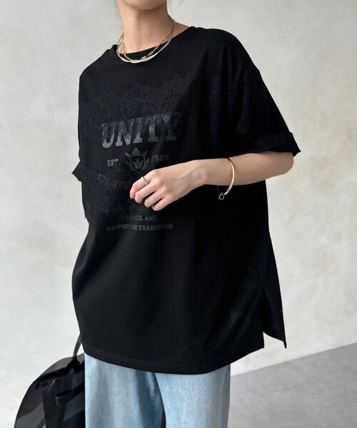 DouDou(ドゥドゥ)の「【WEB限定】ロゴ×レースTEE(Tシャツ/カットソー・レディース・ブラウン/オフホワイト/ブラック・FREE)」の20枚目の写真