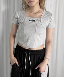 【jiasecond.】スクエアネッククロップドT / トップス カットソー Tシャツ コンパクト クロップド ショート 半袖 ホワイト グレー ブラック ZOZOTOWN限定