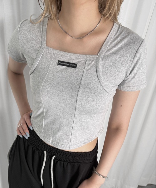 jiasecond.(ジアセカンド)の「【jiasecond.】スクエアネッククロップドT / トップス カットソー Tシャツ コンパクト クロップド ショート 半袖 ホワイト グレー ブラック ZOZOTOWN限定(Tシャツ/カットソー・レディース・ブラック/ホワイト/グレー・FREE)」の17枚目の写真