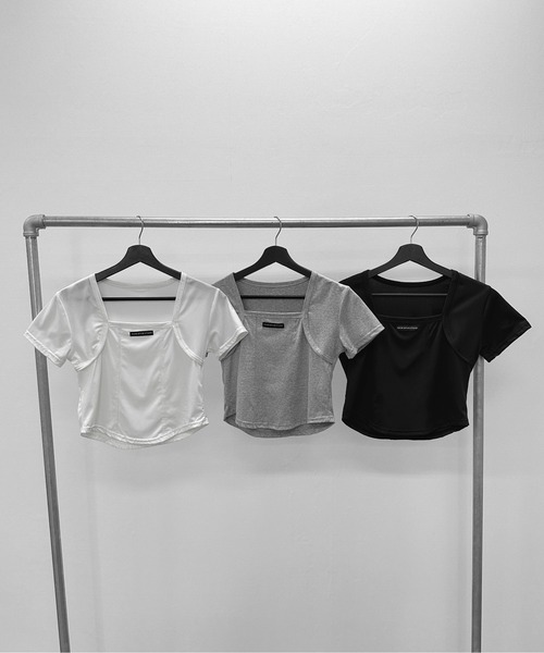 jiasecond.(ジアセカンド)の「【jiasecond.】スクエアネッククロップドT / トップス カットソー Tシャツ コンパクト クロップド ショート 半袖 ホワイト グレー ブラック ZOZOTOWN限定(Tシャツ/カットソー・レディース・ブラック/ホワイト/グレー・FREE)」の6枚目の写真