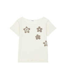 VINTAGE FLOWER SCOOP NECK T-SHIRT, BEIGE