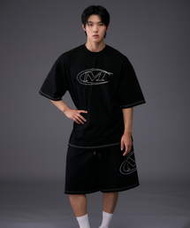 ストロークロゴステッチオーバーサイズTシャツ(BLACK)