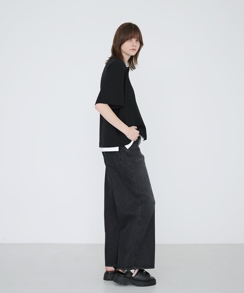 SOCCE(ソーシー)の「ドレープリブヘンリーネックハーフスリーブカットソー(Tシャツ/カットソー・メンズ・ブラック/ライトグレー/ネイビー・L/M/S/XL)」の4枚目の写真