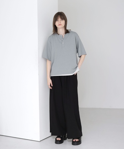 SOCCE(ソーシー)の「ドレープリブヘンリーネックハーフスリーブカットソー(Tシャツ/カットソー・メンズ・ブラック/ライトグレー/ネイビー・L/M/S/XL)」の11枚目の写真