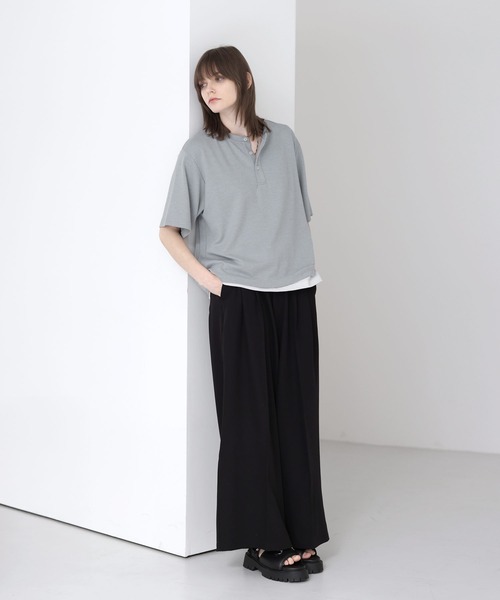 SOCCE(ソーシー)の「ドレープリブヘンリーネックハーフスリーブカットソー(Tシャツ/カットソー・メンズ・ブラック/ライトグレー/ネイビー・L/M/S/XL)」の14枚目の写真