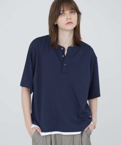 SOCCE(ソーシー)の「ドレープリブヘンリーネックハーフスリーブカットソー(Tシャツ/カットソー・メンズ・ブラック/ライトグレー/ネイビー・L/M/S/XL)」の16枚目の写真