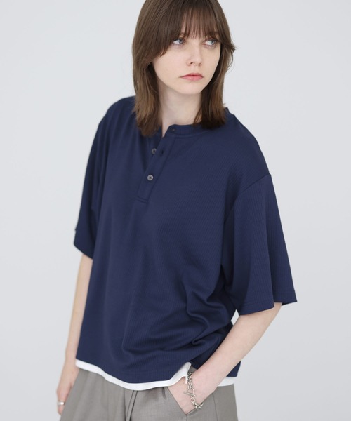 SOCCE(ソーシー)の「ドレープリブヘンリーネックハーフスリーブカットソー(Tシャツ/カットソー・メンズ・ブラック/ライトグレー/ネイビー・L/M/S/XL)」の18枚目の写真