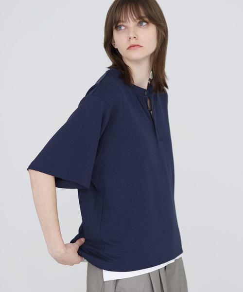 SOCCE(ソーシー)の「ドレープリブヘンリーネックハーフスリーブカットソー(Tシャツ/カットソー・メンズ・ブラック/ライトグレー/ネイビー・L/M/S/XL)」の19枚目の写真