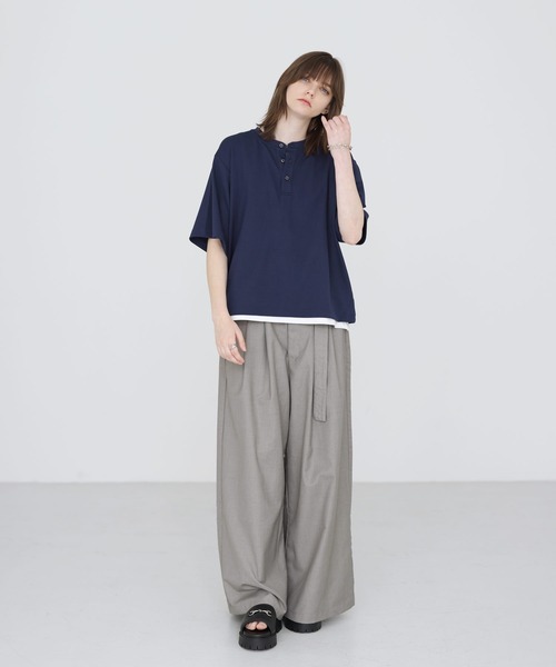 SOCCE(ソーシー)の「ドレープリブヘンリーネックハーフスリーブカットソー(Tシャツ/カットソー・メンズ・ブラック/ライトグレー/ネイビー・L/M/S/XL)」の22枚目の写真