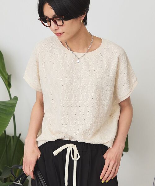 AMERICAN HOLIC（アメリカンホリック）の「フレンチスリーブ総レースプルオーバー（Tシャツ/カットソー・レディース・ブラック/ネイビー/ライトベージュ/レッド/オフホワイト・FREE）」の7枚目の写真