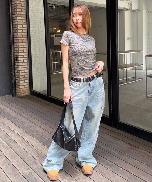 mindseeker girls（マインドシーカーガールズ）の「Rhinestone Leopard Short T-Shirt / ラインストーンレオパードショートTシャツ（Tシャツ/カットソー・レディース・レオパード・FREE）」の6枚目の写真