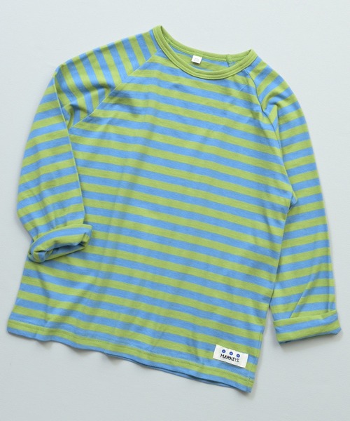 MARKEY'S（マーキーズ）の「先染めボーダー長袖Tシャツ（Tシャツ/カットソー・キッズ・ライトグリーン/オレンジ系その他/カーキ/パープル系その他/ブラック系その他/レッド系その他・90/95/80/100/110/120/130/140/150）」の4枚目の写真
