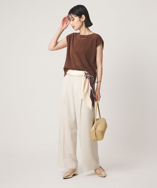 green label relaxing（グリーンレーベルリラクシング）の「［size SHORT/TALLあり］Daily Chic 2タック ワイド パンツ（スラックス・レディース・オフホワイト/ベージュ/ダークブラウン・SHORT/36/38/40/TALL）」の9枚目の写真