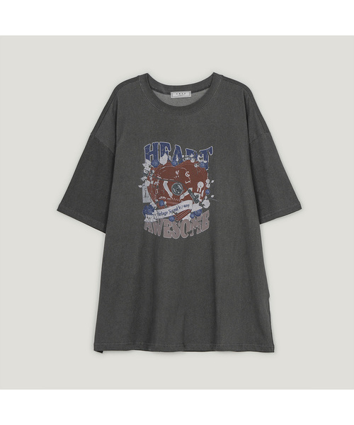 TWEE(トゥウィー)の「アッサムピグメントプリンティングオーバーサイズ半袖Tシャツ(Tシャツ/カットソー・レディース・レッド/チャコールグレー/Cream・FREE)」の2枚目の写真