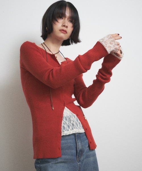 Shelly island(シェリーアイランド)の「2WAYリブカーディガン(Tシャツ/カットソー・レディース・ホワイト/チャコールグレー/ブラウン/ブラック/レッド・FREE)」の18枚目の写真