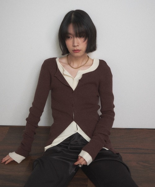 Shelly island(シェリーアイランド)の「2WAYリブカーディガン(Tシャツ/カットソー・レディース・ホワイト/チャコールグレー/ブラウン/ブラック/レッド・FREE)」の11枚目の写真