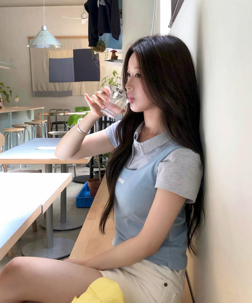 Leisure double‑layered piké T‑shirt — лонгслив‑поло в стиле leisure (меланж)