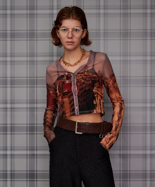 MAISON SPECIAL(メゾンスペシャル)の「City Photo Print Sheer Cardigan/シティフォトプリントシアーカーデ(Tシャツ/カットソー・レディース・ブラウン/ブルー・FREE)」の1枚目の写真