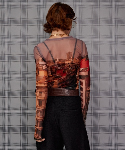 MAISON SPECIAL(メゾンスペシャル)の「City Photo Print Sheer Cardigan/シティフォトプリントシアーカーデ(Tシャツ/カットソー・レディース・ブラウン/ブルー・FREE)」の3枚目の写真