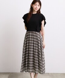 grove | 【低身長さんも選べる着丈・洗濯機◎】1枚で華やか 肩フリルニットドッキングワンピース(ワンピース)