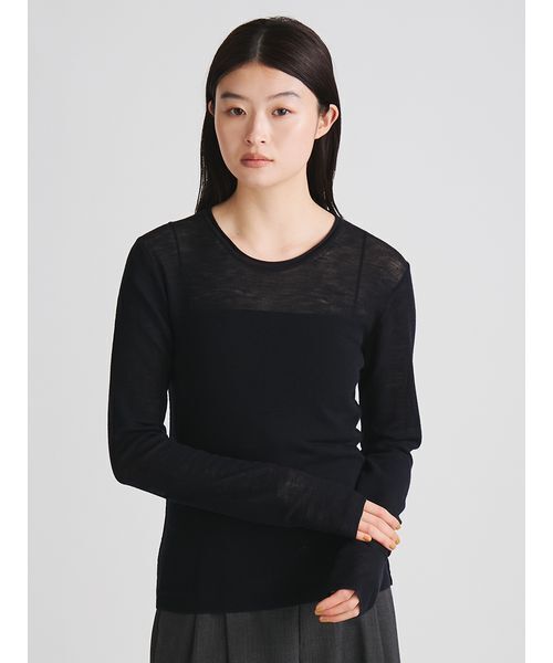MIESROHE(ミースロエ)の「ウール100 シアーRIBラウンドネックニット(ニット/セーター・レディース・ワインレッド/グリーン/オフホワイト/ダークネイビー・F)」の12枚目の写真