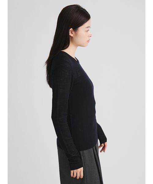 MIESROHE(ミースロエ)の「ウール100 シアーRIBラウンドネックニット(ニット/セーター・レディース・ワインレッド/グリーン/オフホワイト/ダークネイビー・F)」の19枚目の写真