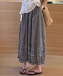 レースフリル切り替え ハイウエストルーズバルーンパンツ 9 分丈