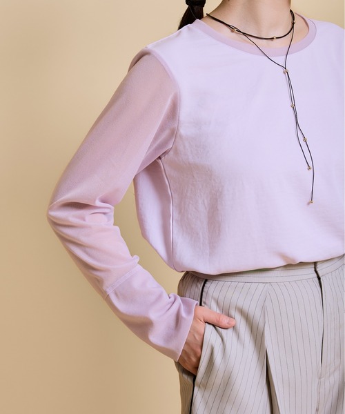 LHELBIE(レルビエ)の「シアースリーブブラウスロンT(Tシャツ/カットソー・レディース・オフホワイト/ライトパープル/ブラック/ブラウン・M)」の1枚目の写真