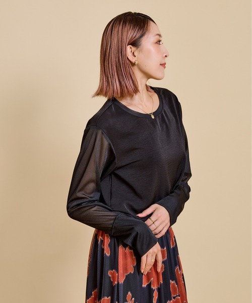 LHELBIE(レルビエ)の「シアースリーブブラウスロンT(Tシャツ/カットソー・レディース・オフホワイト/ライトパープル/ブラック/ブラウン・M)」の10枚目の写真