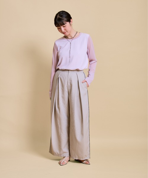LHELBIE(レルビエ)の「シアースリーブブラウスロンT(Tシャツ/カットソー・レディース・オフホワイト/ライトパープル/ブラック/ブラウン・M)」の5枚目の写真