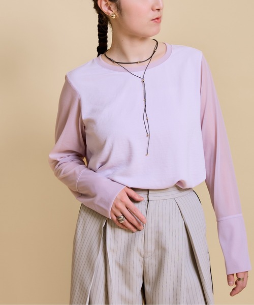LHELBIE(レルビエ)の「シアースリーブブラウスロンT(Tシャツ/カットソー・レディース・オフホワイト/ライトパープル/ブラック/ブラウン・M)」の8枚目の写真