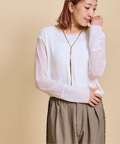 LHELBIE(レルビエ)の「シアースリーブブラウスロンT(Tシャツ/カットソー・レディース・オフホワイト/ライトパープル/ブラック/ブラウン・M)」の9枚目の写真