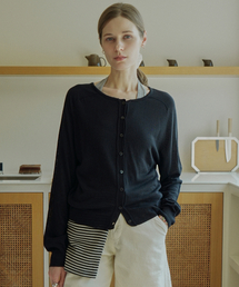 Linen Blend Raglan Button Knit Cardigan (black)